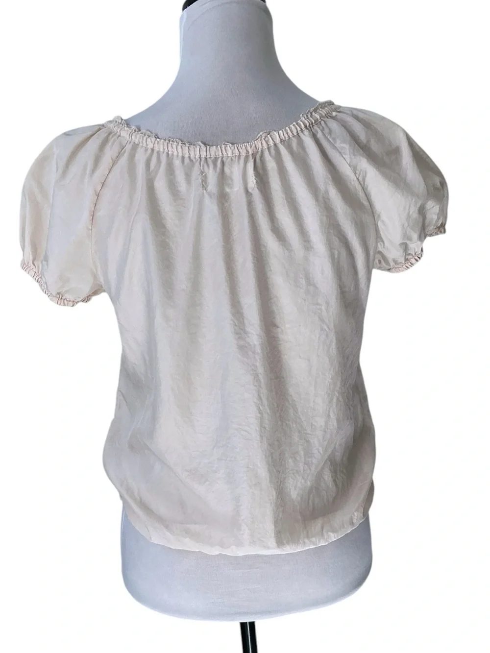 Abercrombie Fitch Silk Vintage Top Tucked Ruffle Puff Sleeves Pink Peach Medium
